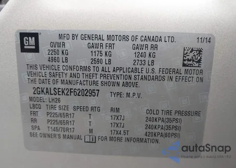 2015 GMC Terrain Slt-1 из США, поврежденный, VIN 2GKALSEK2F6202957